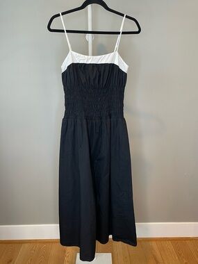 Moon River Black Dress with White Trim and Smocking Size Medium